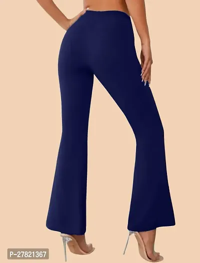 Elegant Navy Blue Polyester Solid Trousers For Women-thumb3