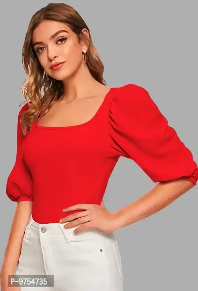 Women's Puff/Baloon Sleeves Square Neck Casual Top-thumb5