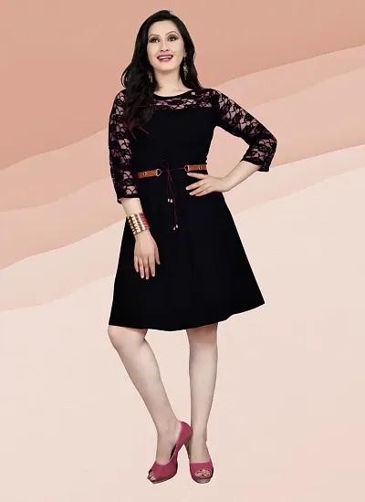 Stylish American Crepe 3/4 Sleeve Dress For Women