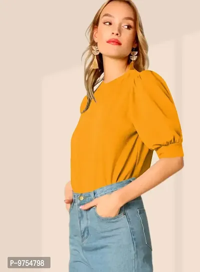 Women's Puff/Baloon Sleeves V-Neck Casual Top-thumb2