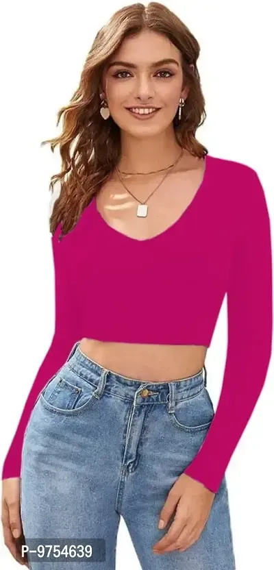 Women Polyester Blend Full Sleeves Crop Top-thumb0