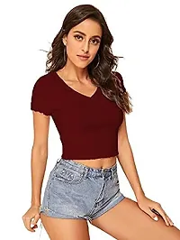 Dream Beauty Fashion Women's Casual V-Neck Short Sleeves Crop Top (17 Inches)-thumb3