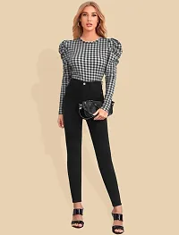 Elegant Black Polyester Checked Top For Women-thumb4