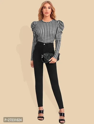 Elegant Black Polyester Checked Top For Women-thumb5