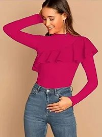 Dream Beauty Fashion Front Frilled High-Neck Full Sleeves Polyester Blend Stylish Top (24 Inches)-thumb1