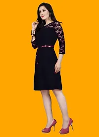 Stylish Black Crepe Solid Above Knee Length Dress For Women-thumb2