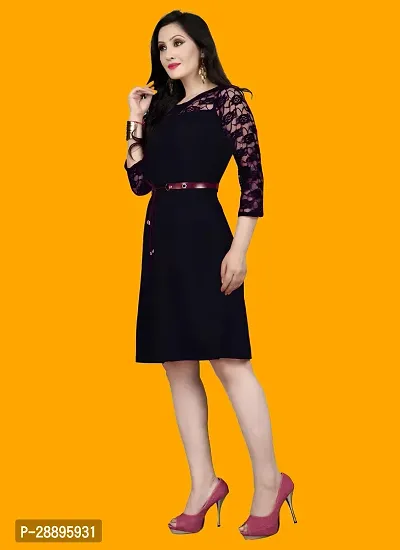 Stylish Black Crepe Solid Above Knee Length Dress For Women-thumb3