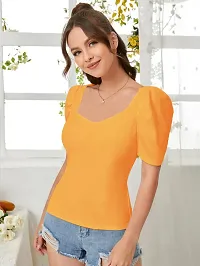 Stylish Yellow Knitted Polyester Solid Fitted Top For Women-thumb4