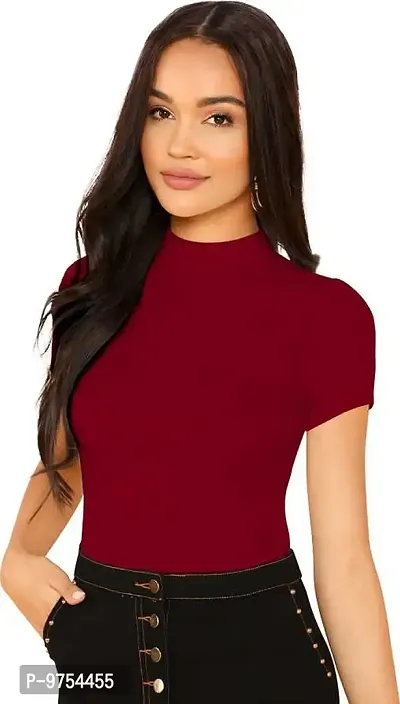 Dream Beauty Fashion Women's Casual Half Sleeve Solid Top Maroon -S-thumb0