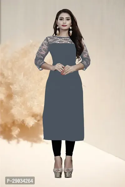 Stylish Grey Crepe Stitched Kurta For Women