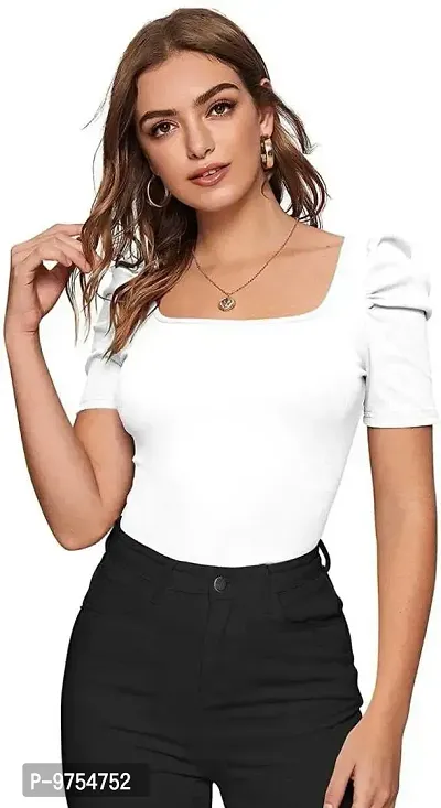 Dream Beauty Fashion Women's Puff Sleeve Top Square Neck Balloon Bishop Sleeve Elegant Casual Tee Top