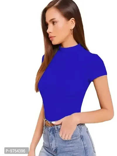 Dream Beauty Fashion Women's Half Sleeve Casual Solid Top (Small, Royal Blue)-thumb2