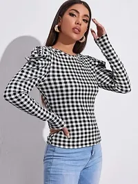 Fashion Gigot Sleeve Polyester Blend Round Neck Checked Fitted Tee (23 Inches )-thumb2