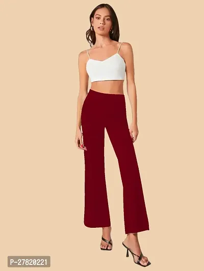 Elegant Maroon Polyester Solid Trousers For Women-thumb5