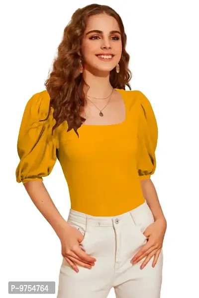 Dream Beauty Fashion Women's Puff/Baloon Sleeves Square Neck Casual Top (Top-EVA-3)