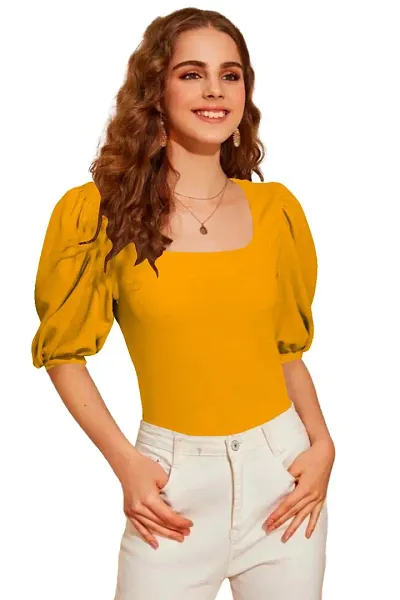 Dream Beauty Fashion Women's Puff/Baloon Sleeves Square Neck Casual Top (Top-EVA-3)