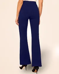 Elegant Navy Blue Polyester Solid Trousers For Women-thumb3