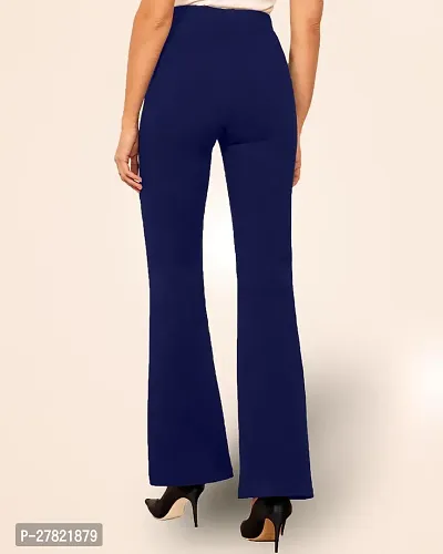 Elegant Navy Blue Polyester Solid Trousers For Women-thumb4