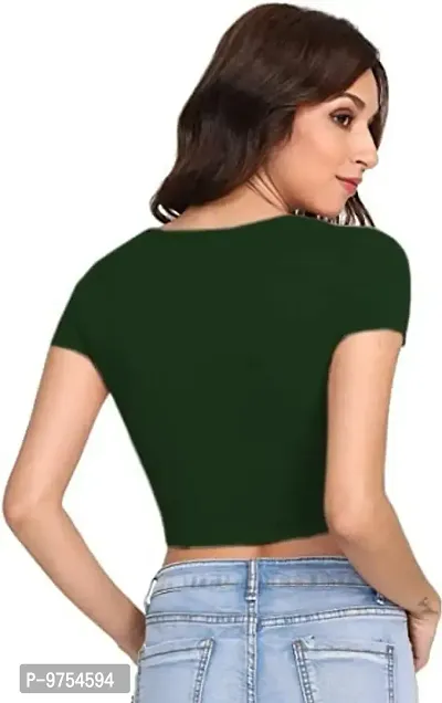 Dream Beauty Fashion Women's Casual Short Sleeves Round Neck Polyster Blend Crop Top (17 Inches)-thumb2