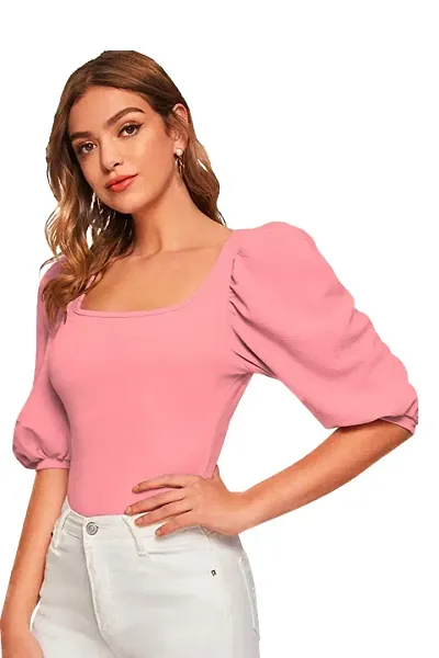 Womens Puff/Baloon Sleeves Square Neck Casual Top