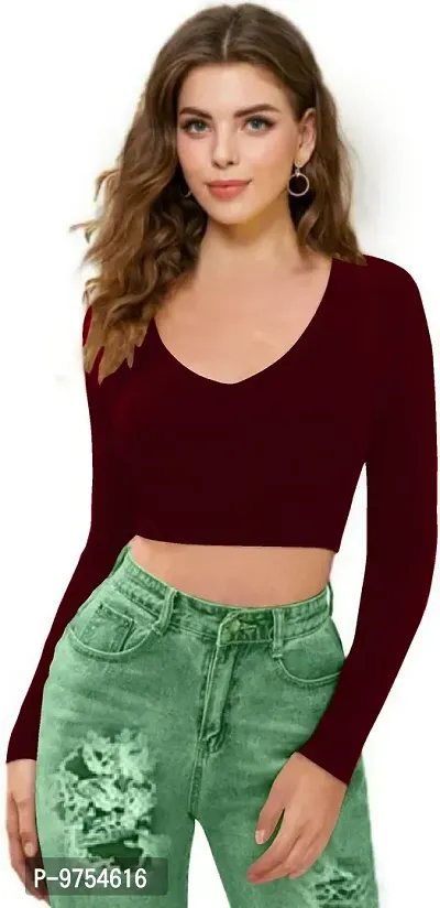 Dream Beauty Fashion Polyester Blend V-Neck Crop Top (15 Inches)