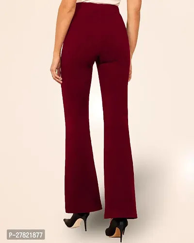 Elegant Maroon Polyester Solid Trousers For Women-thumb4