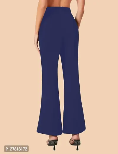 Elegant Navy Blue Polyester Solid Trousers For Women-thumb3