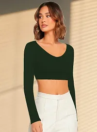 Women Casual Full Sleeves Ribbed Round Neck Polyster Blend Crop Top-thumb4