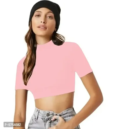 Dream Beauty Fashion Polyester Blend Turtle Neck Crop Top (15 Inches)-thumb0