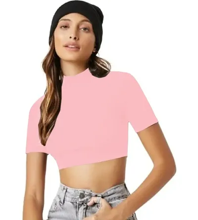 Dream Beauty Fashion Polyester Blend Turtle Neck Crop Top (15"" Inches)