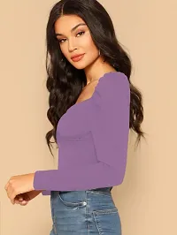 Elegant Lavender Polyester Solid Top For Women-thumb3