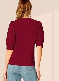 Women's Puff/Baloon Sleeves V-Neck Casual Top-thumb2