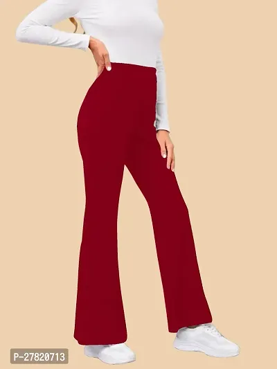 Elegant Maroon Polyester Solid Trousers For Women-thumb5