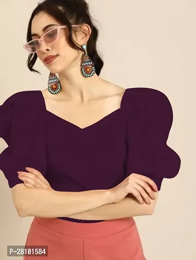 Stylish Purple Knitted Polyester Solid Fitted Top For Women