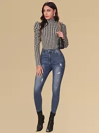 Stylish Black Knitted Polyester Polka-dot Fitted Top For Women-thumb3