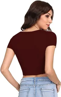 Dream Beauty Fashion Casual Short Sleeves Ribbed Round Neck Polyster Blend Crop Top (17 Inches)-thumb1