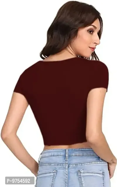 Dream Beauty Fashion Casual Short Sleeves Ribbed Round Neck Polyster Blend Crop Top (17 Inches)-thumb2