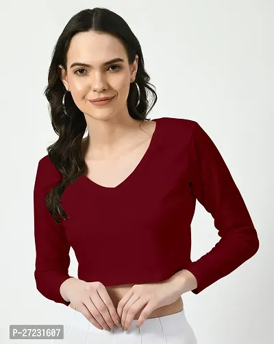 Elegant Maroon Polyester Solid Top For Women