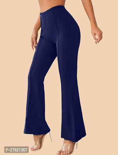 Elegant Navy Blue Polyester Solid Trousers For Women-thumb2