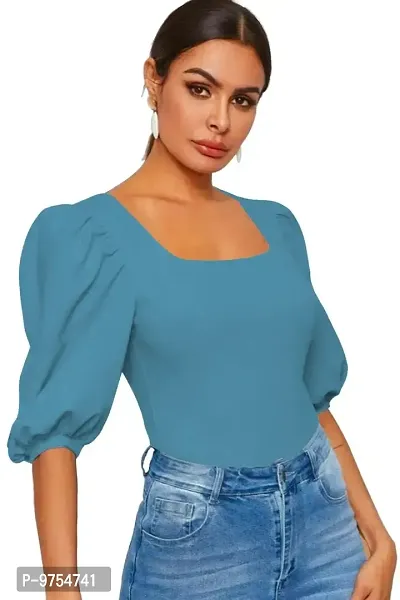 Dream Beauty Fashion Women's Puff/Baloon Sleeves Square Neck Casual Top (Top-EVA-2)