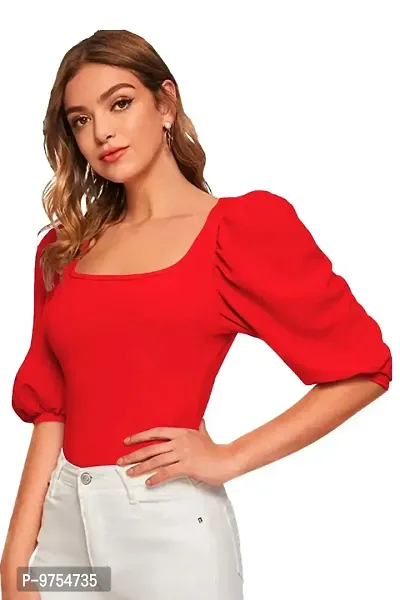 Women's Puff/Baloon Sleeves Square Neck Casual Top-thumb0