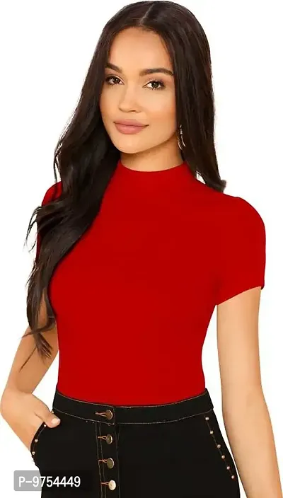 Dream Beauty Fashion Women's Casual Half Sleeve Solid Top Red -S-thumb0