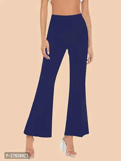 Elegant Navy Blue Polyester Solid Trousers For Women