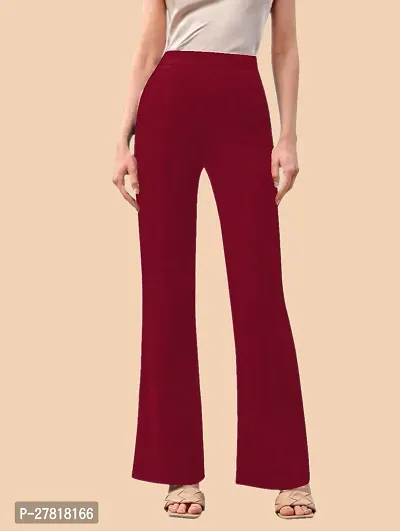 Elegant Maroon Polyester Solid Trousers For Women-thumb0