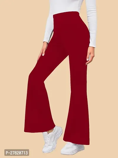 Elegant Maroon Polyester Solid Trousers For Women-thumb3