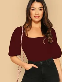 Dream Beauty Fashion Women's Bishop Puff Sleeves Square Neck Slim Top Polyester Blend (23 Inches)-thumb3