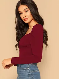 Elegant Maroon Polyester Solid Top For Women-thumb3