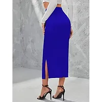 Stylish Casual Polyester Blend With Side Slit Royal Blue Skirt For Women-thumb1