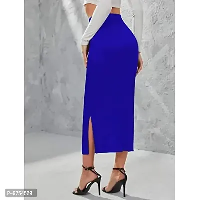 Stylish Casual Polyester Blend With Side Slit Royal Blue Skirt For Women-thumb2