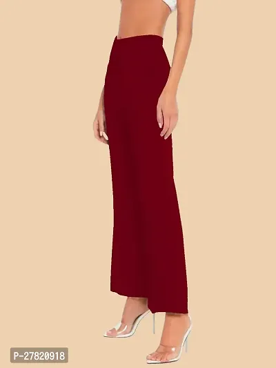 Elegant Maroon Polyester Solid Trousers For Women-thumb2